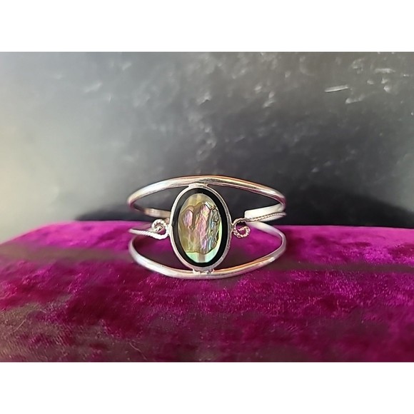 Alpaca Mexico Oval Abalone Shell Cuff Bracelet Vintage - Picture 1 of 10
